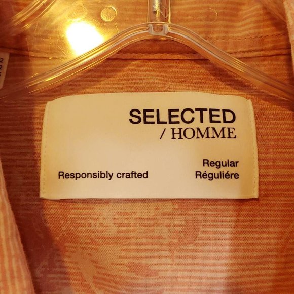 Selected Homme Mens Button Front Shirt Pink Striped Leaves Short Sleeve 16.5 New - Picture 7 of 10